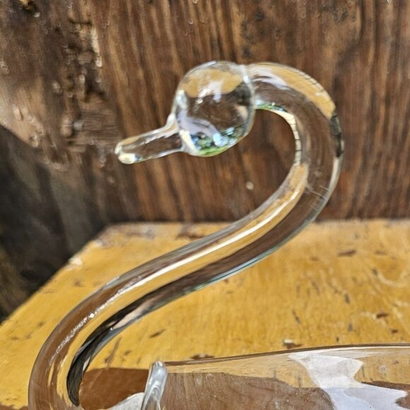 Duncan Miller Vtg MCM Clear Art Glass Figural Swan Trinket Candy Soap Dish 1960s - Picture 3 of 7